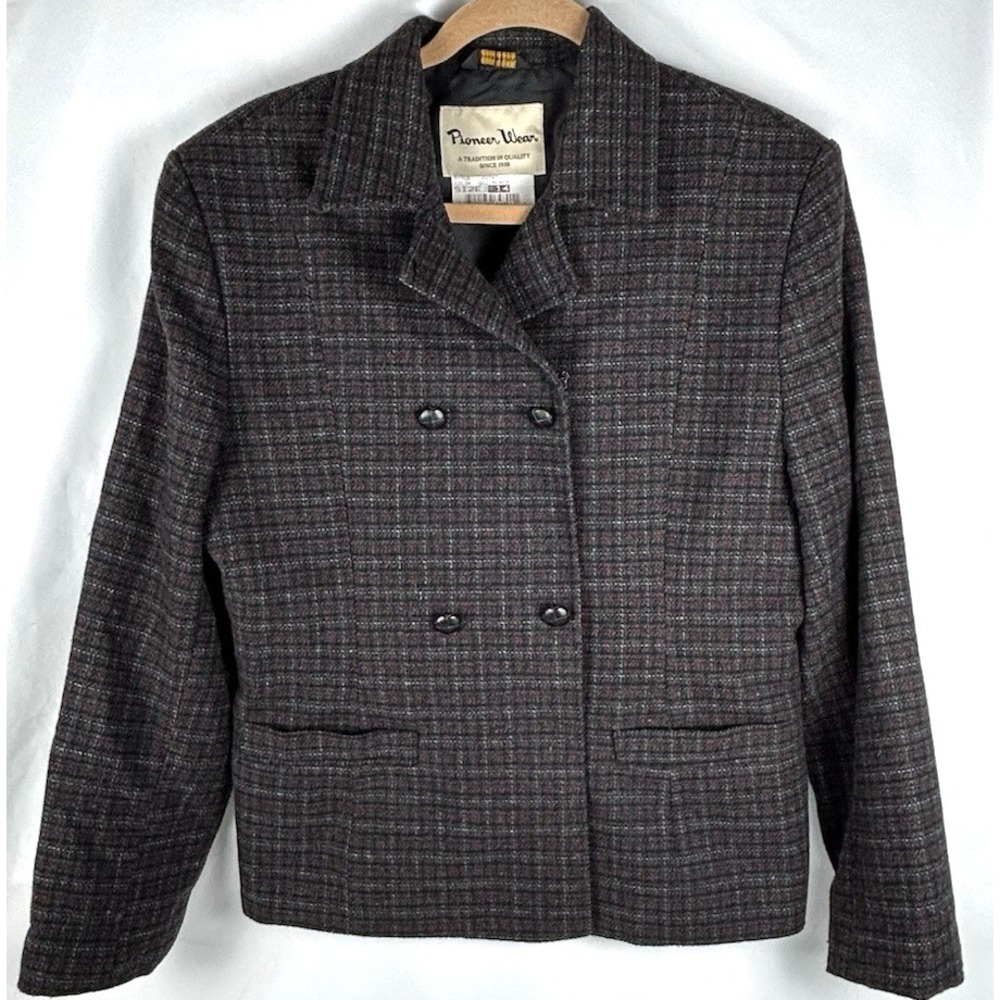Vtg Pioneer Wear Black Plaid Faux Button Blazer Jacket Womens 14 Western CosPlay